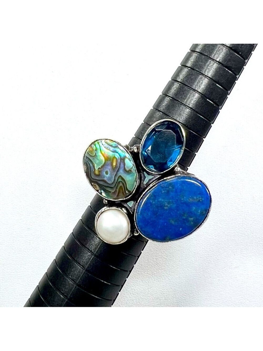 Abalone Lapis Pearl 925 Gemstone ring size 9.75